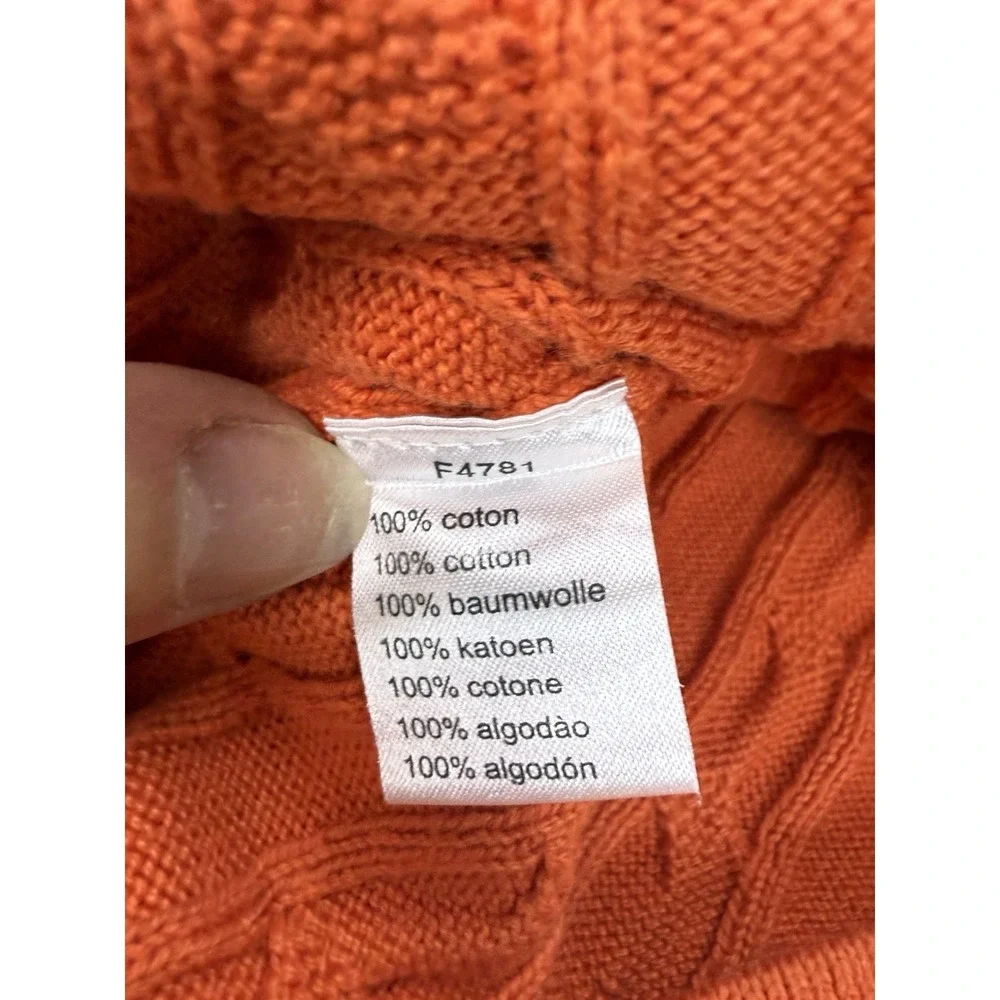 LACOSTE V-Neck Cable Knit Sweater Long Sleeve Preppy Croc | Orange | EU 38 US XS